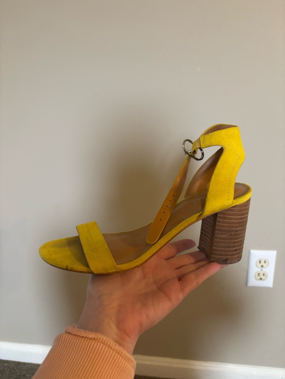 Nine West Yellow Suede Ankle-Strap Block Heel Sandal